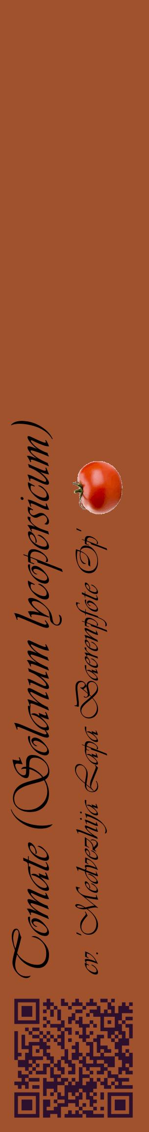 Étiquette de : Solanum lycopersicum cv. 'Medvezhija Lapa Baerenpfote Op' - format c - style noire32_basiqueviv avec qrcode et comestibilité simplifiée