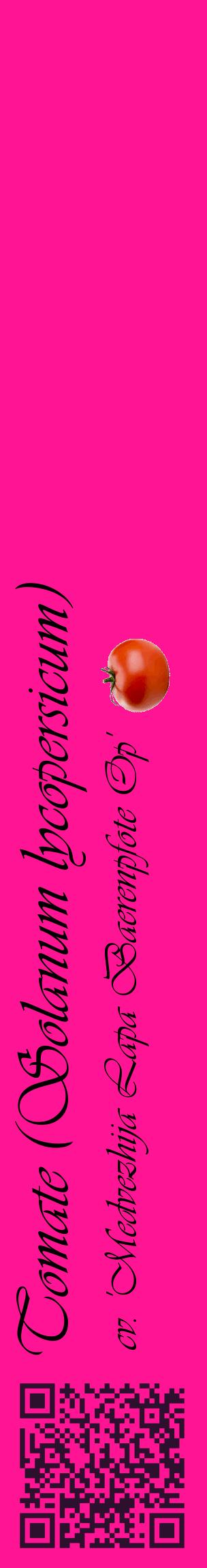 Étiquette de : Solanum lycopersicum cv. 'Medvezhija Lapa Baerenpfote Op' - format c - style noire43_basiqueviv avec qrcode et comestibilité simplifiée