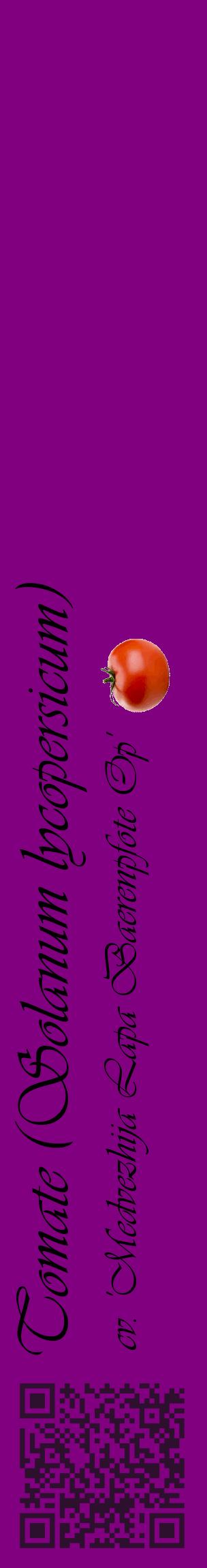 Étiquette de : Solanum lycopersicum cv. 'Medvezhija Lapa Baerenpfote Op' - format c - style noire46_basiqueviv avec qrcode et comestibilité simplifiée