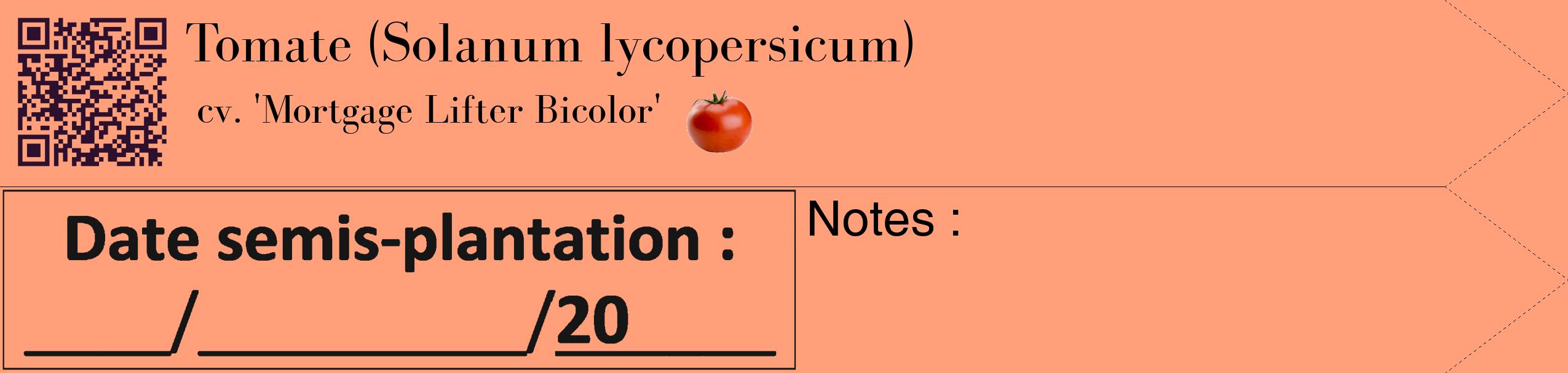 Étiquette de : Solanum lycopersicum cv. 'Mortgage Lifter Bicolor' - format c - style noire39_simple_simplebod avec qrcode et comestibilité simplifiée