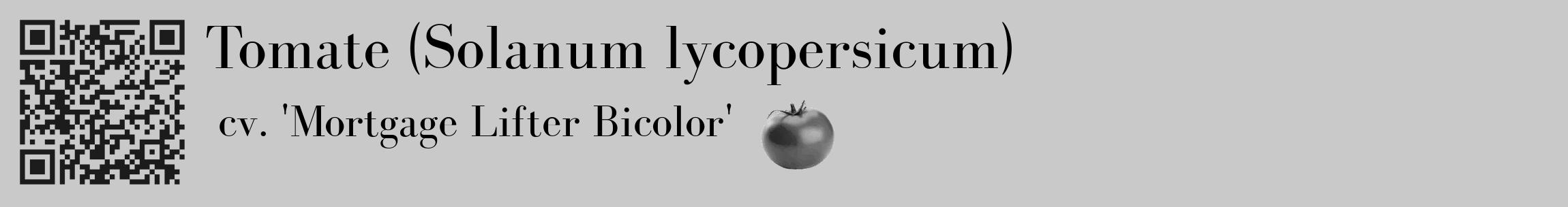 Étiquette de : Solanum lycopersicum cv. 'Mortgage Lifter Bicolor' - format c - style noire54_basique_basiquebod avec qrcode et comestibilité simplifiée