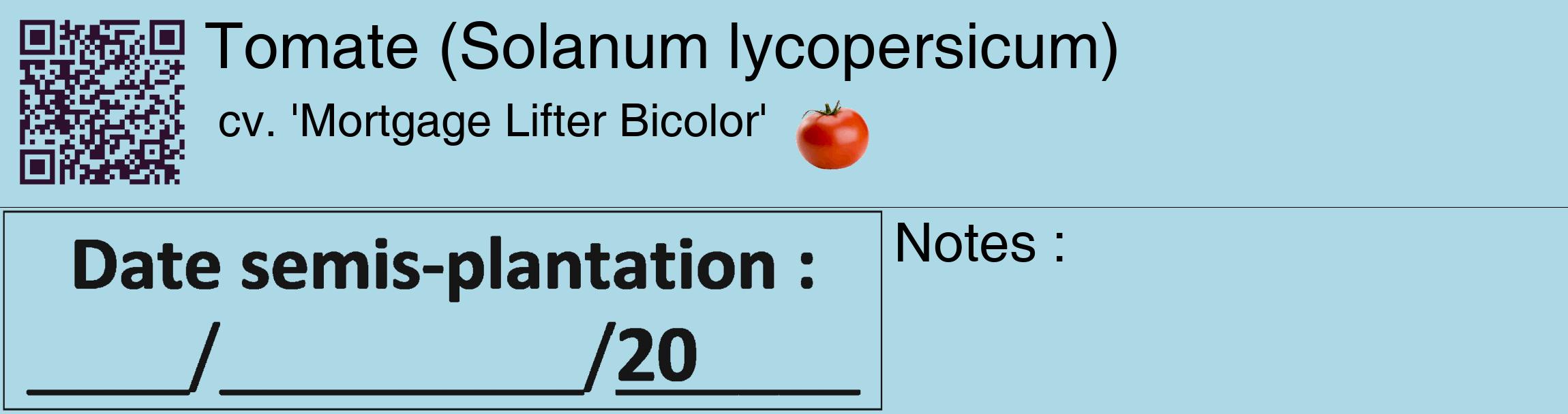 Étiquette de : Solanum lycopersicum cv. 'Mortgage Lifter Bicolor' - format c - style noire0_basique_basiquehel avec qrcode et comestibilité simplifiée