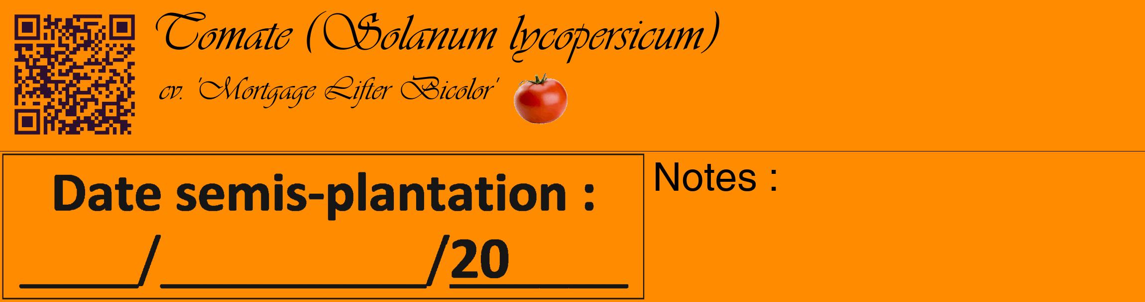 Étiquette de : Solanum lycopersicum cv. 'Mortgage Lifter Bicolor' - format c - style noire23_basique_basiqueviv avec qrcode et comestibilité simplifiée