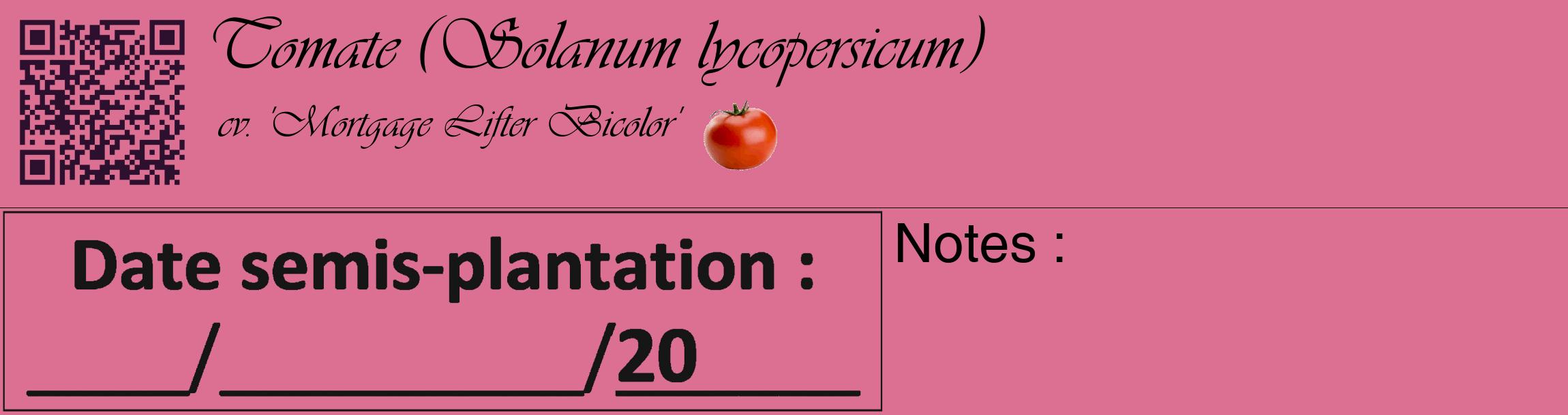 Étiquette de : Solanum lycopersicum cv. 'Mortgage Lifter Bicolor' - format c - style noire44_basique_basiqueviv avec qrcode et comestibilité simplifiée