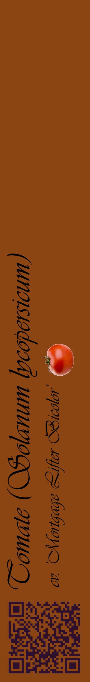 Étiquette de : Solanum lycopersicum cv. 'Mortgage Lifter Bicolor' - format c - style noire30_basiqueviv avec qrcode et comestibilité simplifiée