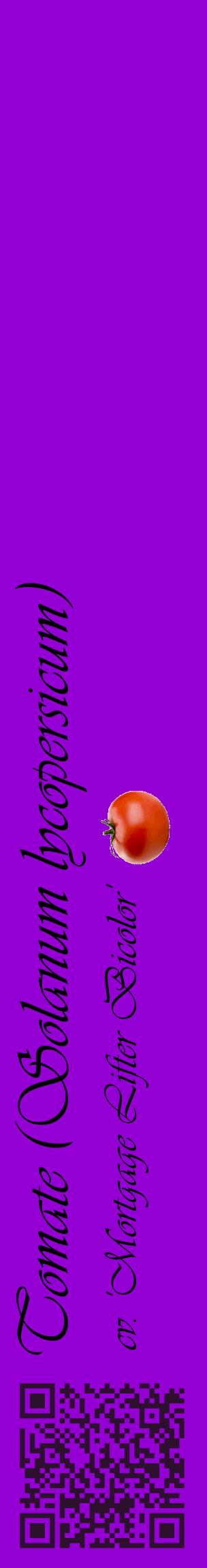 Étiquette de : Solanum lycopersicum cv. 'Mortgage Lifter Bicolor' - format c - style noire48_basiqueviv avec qrcode et comestibilité simplifiée