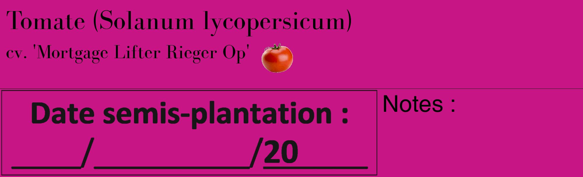 Étiquette de : Solanum lycopersicum cv. 'Mortgage Lifter Rieger Op' - format c - style noire45_basique_basiquebod avec comestibilité simplifiée