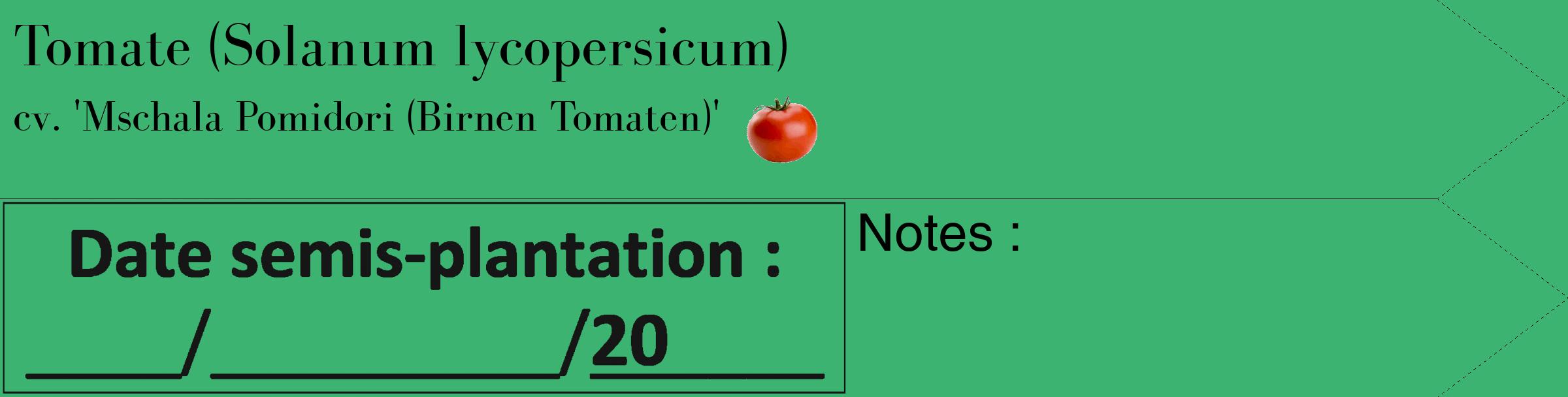 Étiquette de : Solanum lycopersicum cv. 'Mschala Pomidori (Birnen Tomaten)' - format c - style noire12_simple_simplebod avec comestibilité simplifiée