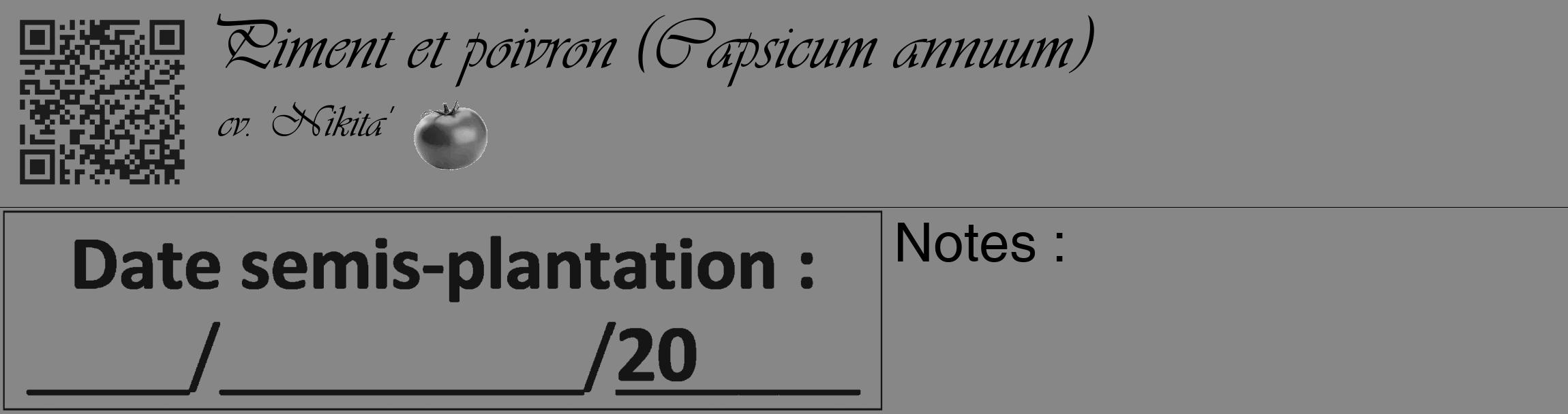 Étiquette de : Capsicum annuum cv. 'Nikita' - format c - style noire12_basique_basiqueviv avec qrcode et comestibilité simplifiée