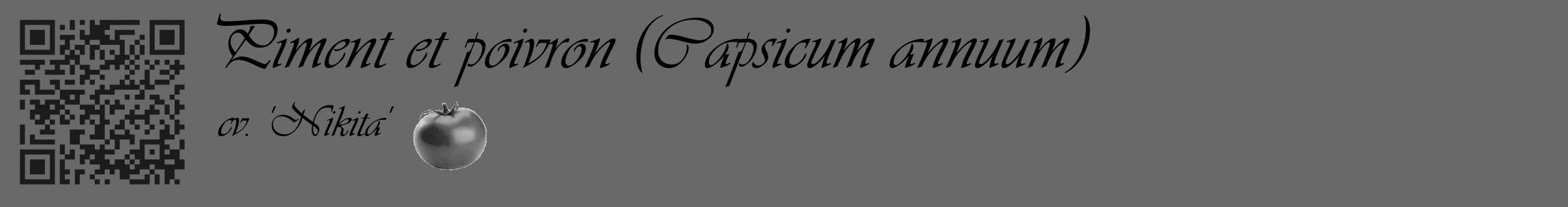 Étiquette de : Capsicum annuum cv. 'Nikita' - format c - style noire51_basique_basiqueviv avec qrcode et comestibilité simplifiée