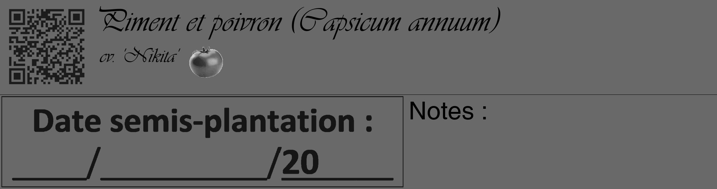 Étiquette de : Capsicum annuum cv. 'Nikita' - format c - style noire51_basique_basiqueviv avec qrcode et comestibilité simplifiée