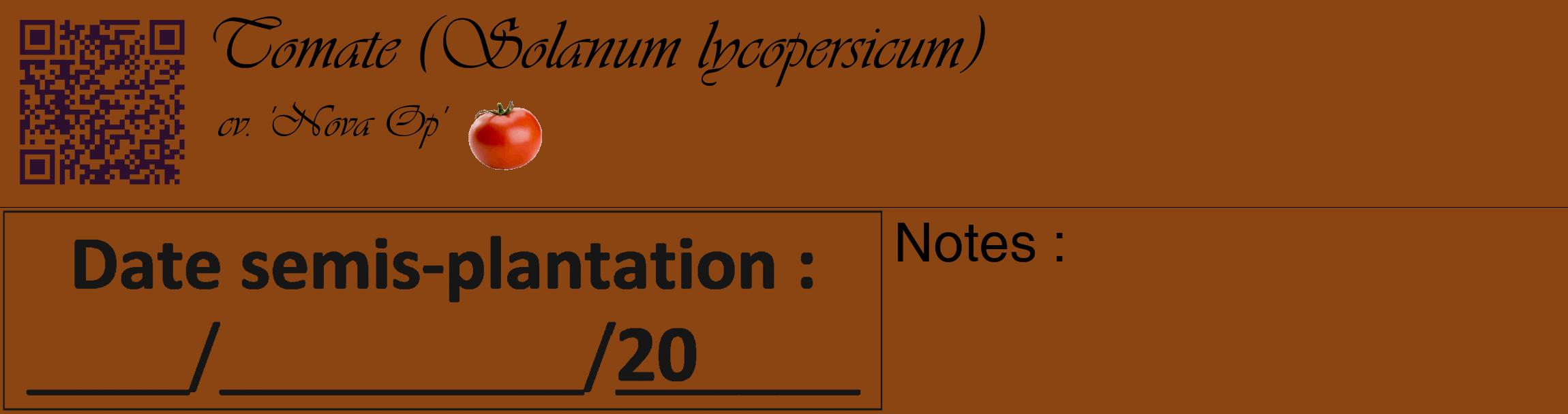 Étiquette de : Solanum lycopersicum cv. 'Nova Op' - format c - style noire30_basique_basiqueviv avec qrcode et comestibilité simplifiée