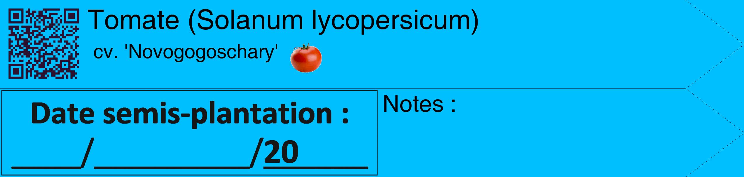 Étiquette de : Solanum lycopersicum cv. 'Novogogoschary' - format c - style noire2_simple_simplehel avec qrcode et comestibilité simplifiée