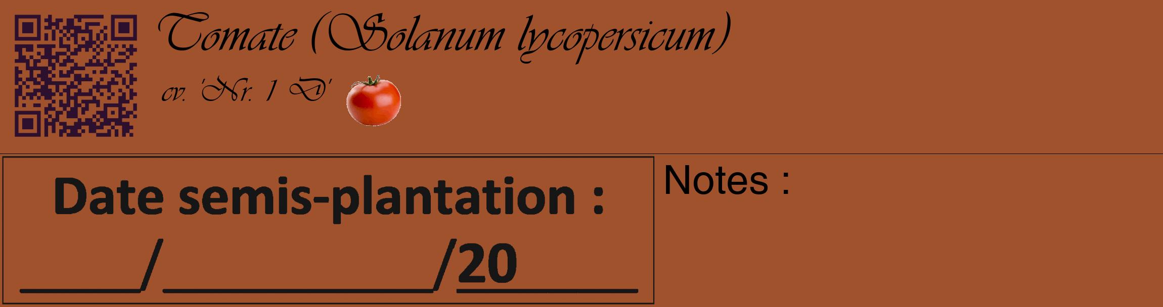 Étiquette de : Solanum lycopersicum cv. 'Nr. 1 D' - format c - style noire32_basique_basiqueviv avec qrcode et comestibilité simplifiée