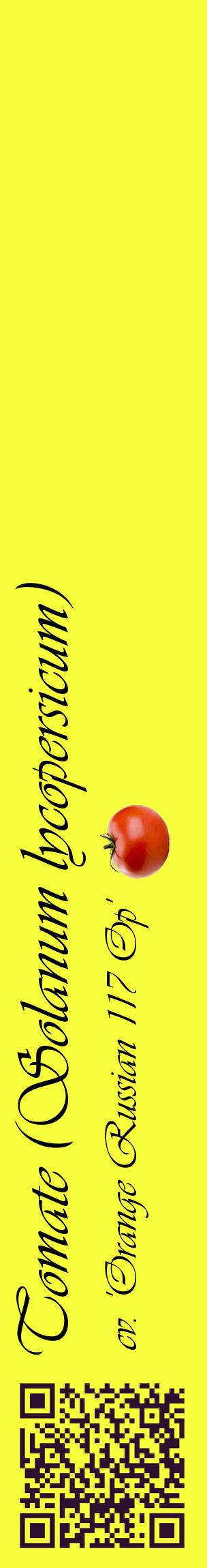 Étiquette de : Solanum lycopersicum cv. 'Orange Russian 117 Op' - format c - style noire18_basiqueviv avec qrcode et comestibilité simplifiée