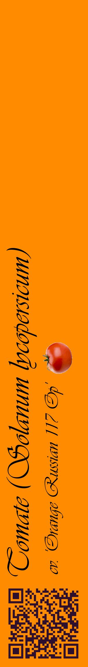 Étiquette de : Solanum lycopersicum cv. 'Orange Russian 117 Op' - format c - style noire23_basiqueviv avec qrcode et comestibilité simplifiée