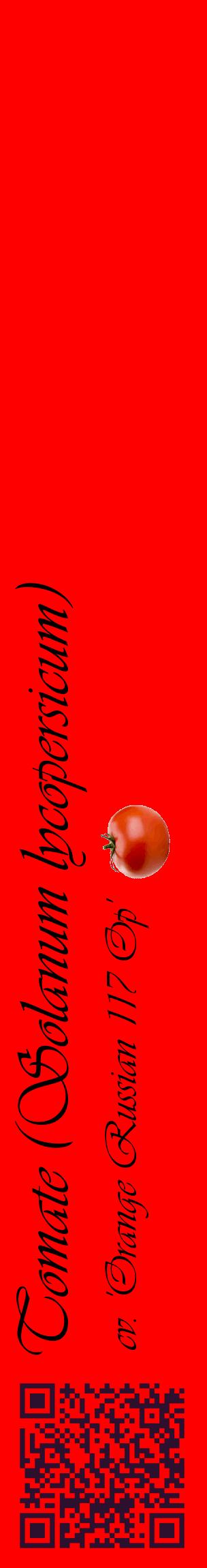 Étiquette de : Solanum lycopersicum cv. 'Orange Russian 117 Op' - format c - style noire27_basiqueviv avec qrcode et comestibilité simplifiée