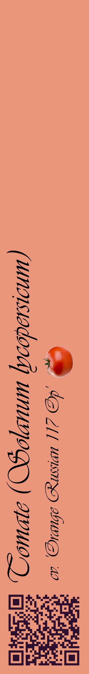 Étiquette de : Solanum lycopersicum cv. 'Orange Russian 117 Op' - format c - style noire37_basiqueviv avec qrcode et comestibilité simplifiée