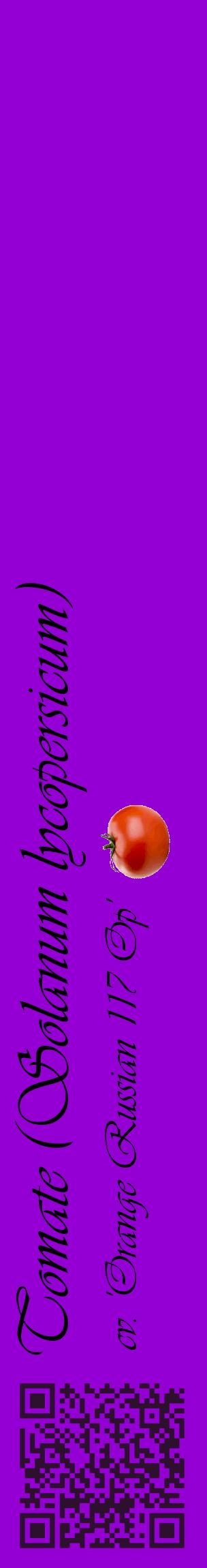 Étiquette de : Solanum lycopersicum cv. 'Orange Russian 117 Op' - format c - style noire48_basiqueviv avec qrcode et comestibilité simplifiée