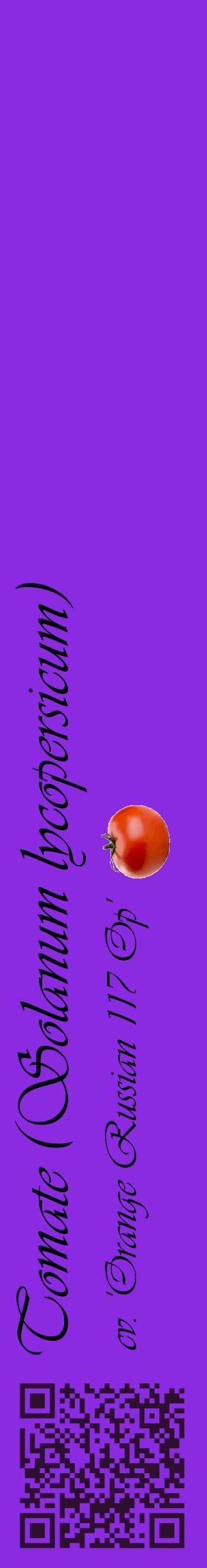 Étiquette de : Solanum lycopersicum cv. 'Orange Russian 117 Op' - format c - style noire49_basiqueviv avec qrcode et comestibilité simplifiée
