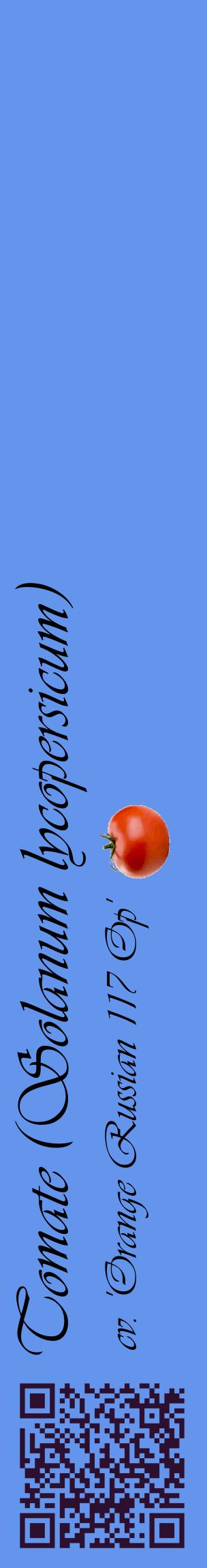 Étiquette de : Solanum lycopersicum cv. 'Orange Russian 117 Op' - format c - style noire4_basiqueviv avec qrcode et comestibilité simplifiée