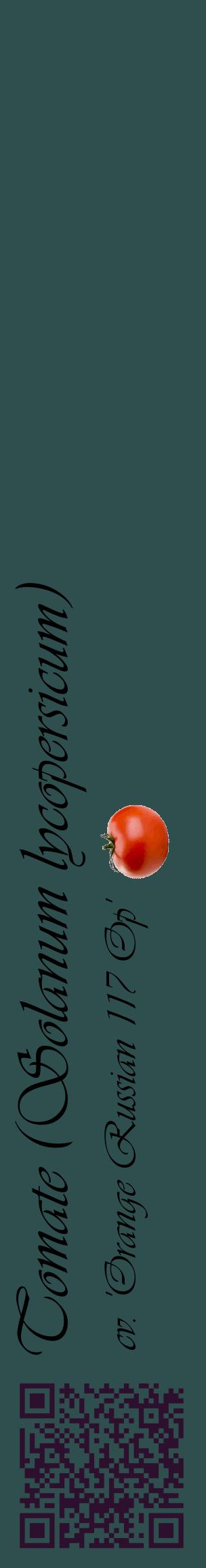 Étiquette de : Solanum lycopersicum cv. 'Orange Russian 117 Op' - format c - style noire58_basiqueviv avec qrcode et comestibilité simplifiée
