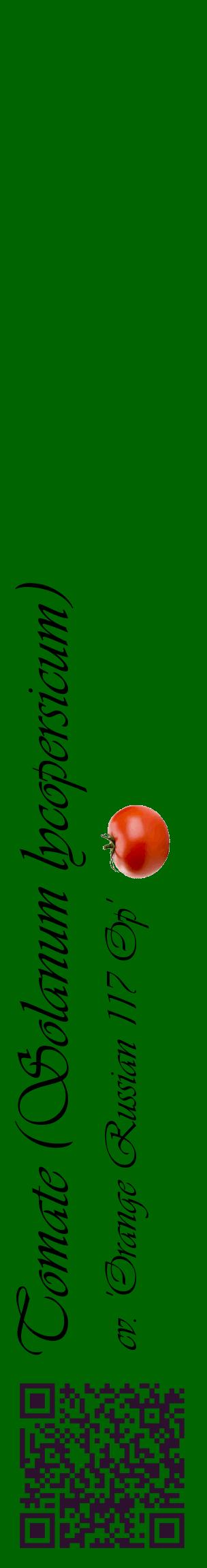 Étiquette de : Solanum lycopersicum cv. 'Orange Russian 117 Op' - format c - style noire8_basiqueviv avec qrcode et comestibilité simplifiée