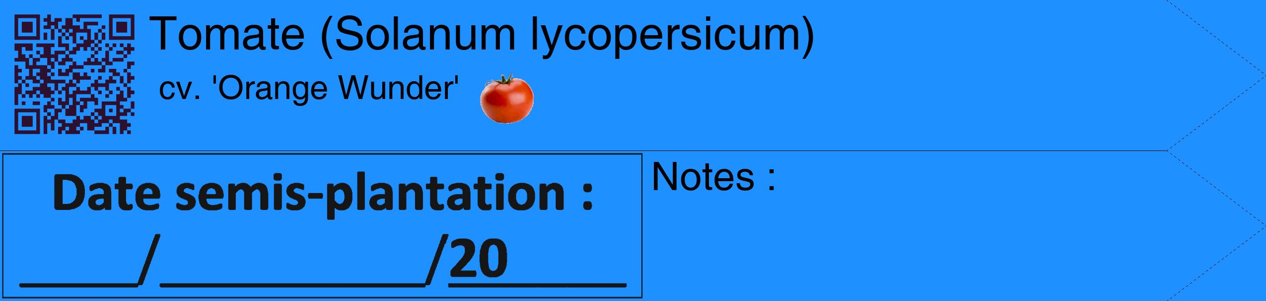 Étiquette de : Solanum lycopersicum cv. 'Orange Wunder' - format c - style noire3_simple_simplehel avec qrcode et comestibilité simplifiée