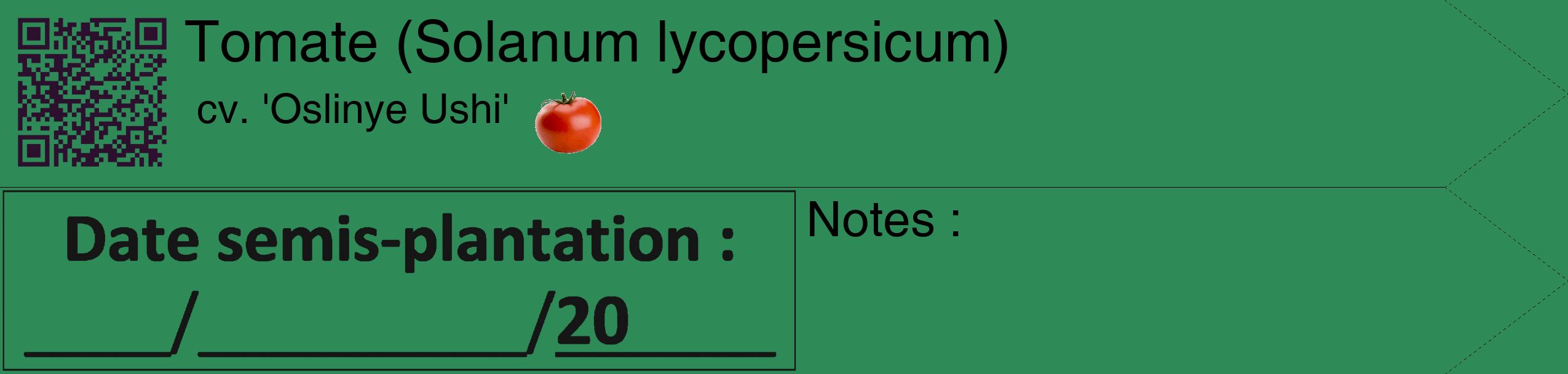 Étiquette de : Solanum lycopersicum cv. 'Oslinye Ushi' - format c - style noire11_simple_simplehel avec qrcode et comestibilité simplifiée