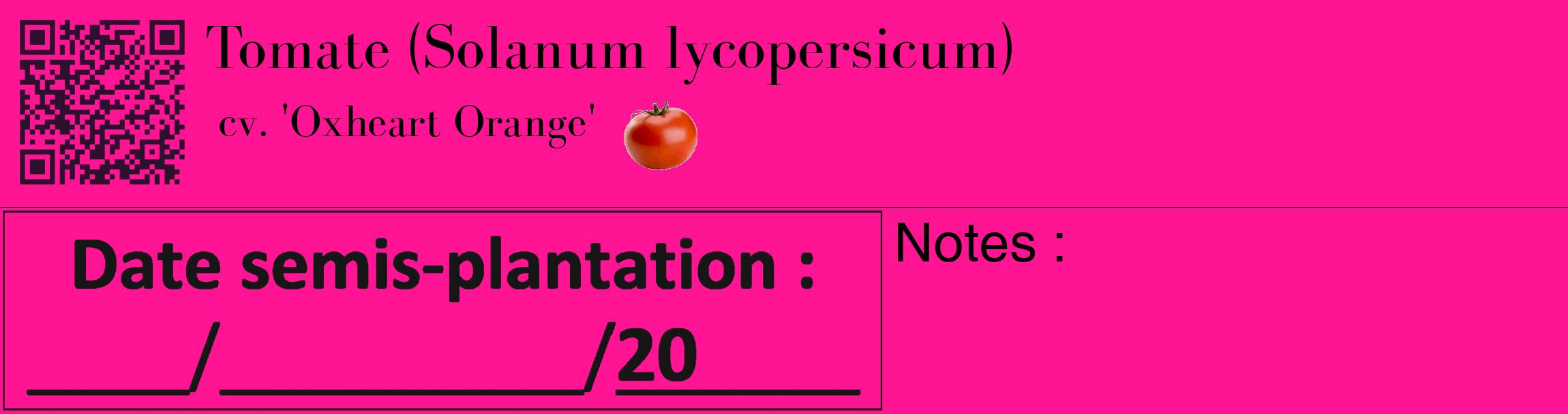 Étiquette de : Solanum lycopersicum cv. 'Oxheart Orange' - format c - style noire43_basique_basiquebod avec qrcode et comestibilité simplifiée