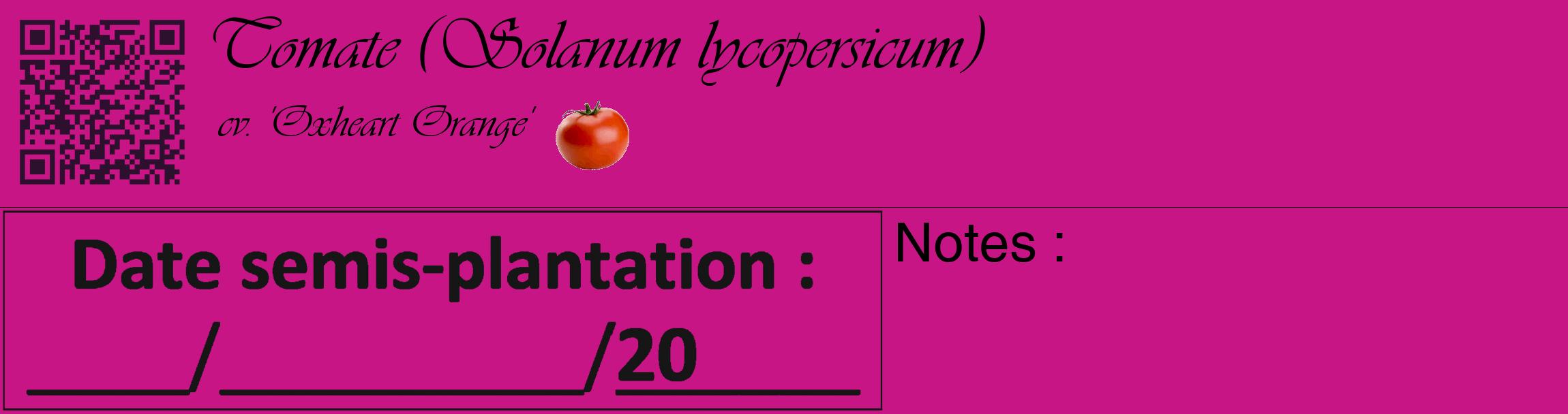 Étiquette de : Solanum lycopersicum cv. 'Oxheart Orange' - format c - style noire45_basique_basiqueviv avec qrcode et comestibilité simplifiée
