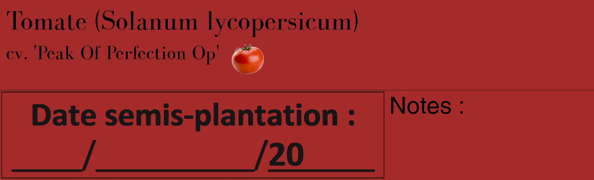 Étiquette de : Solanum lycopersicum cv. 'Peak Of Perfection Op' - format c - style noire33_basique_basiquebod avec comestibilité simplifiée