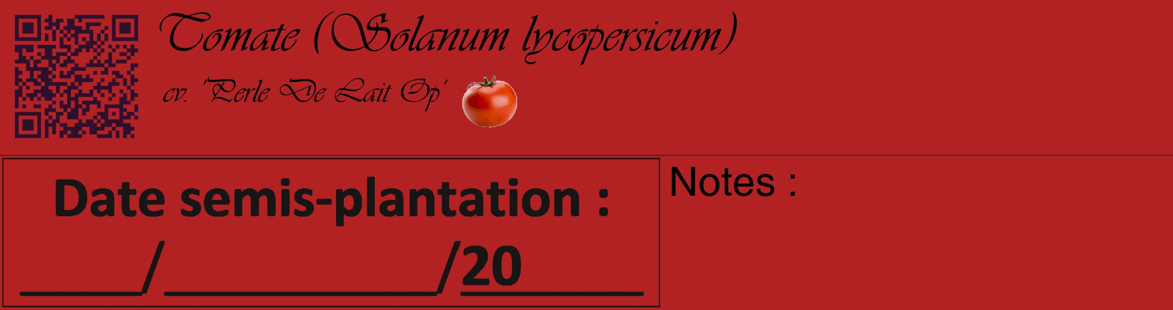 Étiquette de : Solanum lycopersicum cv. 'Perle De Lait Op' - format c - style noire28_basique_basiqueviv avec qrcode et comestibilité simplifiée