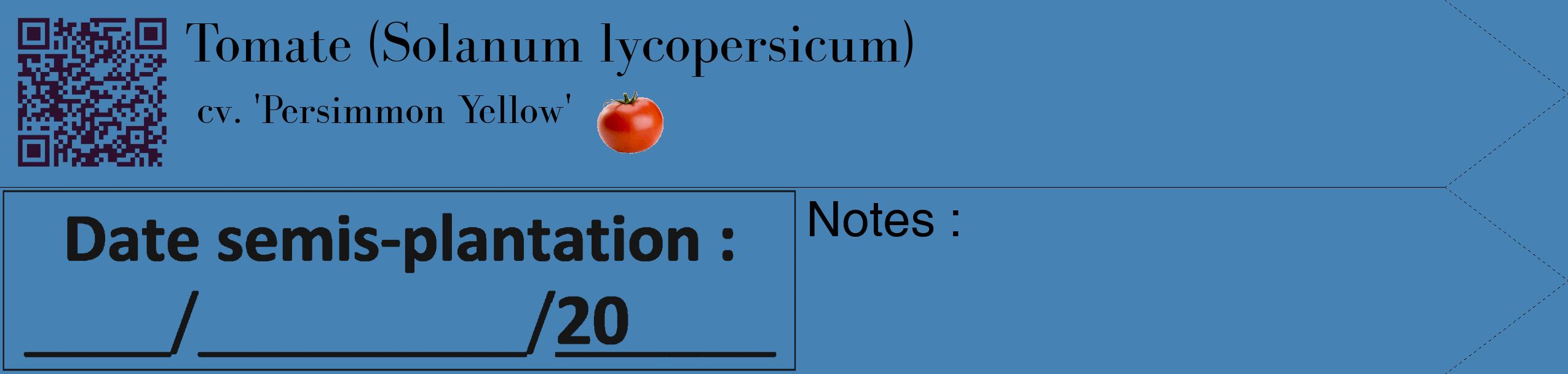 Étiquette de : Solanum lycopersicum cv. 'Persimmon Yellow' - format c - style noire5_simple_simplebod avec qrcode et comestibilité simplifiée