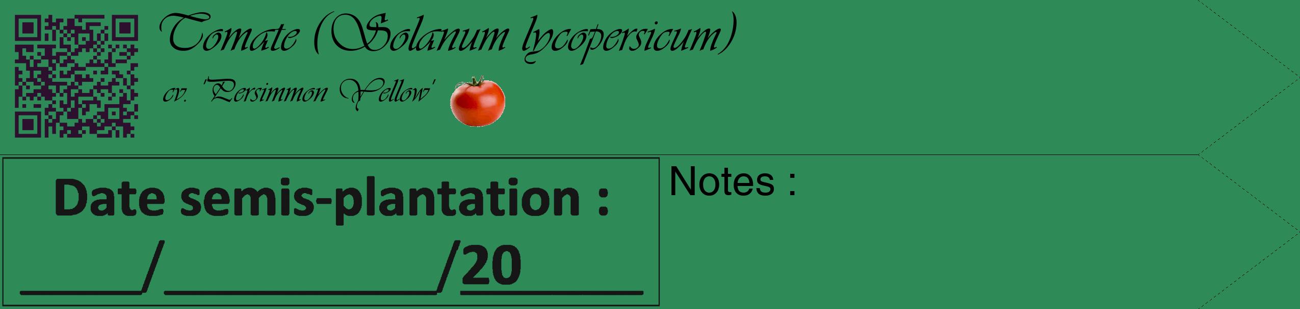 Étiquette de : Solanum lycopersicum cv. 'Persimmon Yellow' - format c - style noire11simple_basique_basiqueviv avec qrcode et comestibilité simplifiée