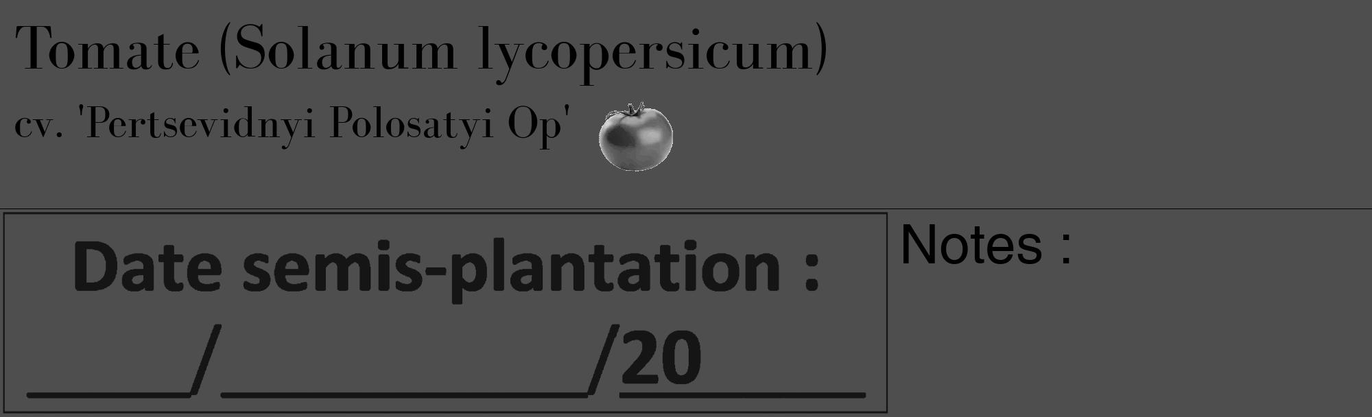 Étiquette de : Solanum lycopersicum cv. 'Pertsevidnyi Polosatyi Op' - format c - style noire33_basique_basiquebod avec comestibilité simplifiée