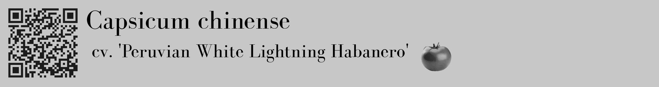 Étiquette de : Capsicum chinense cv. 'Peruvian White Lightning Habanero' - format c - style noire15_basique_basiquebod avec qrcode et comestibilité simplifiée