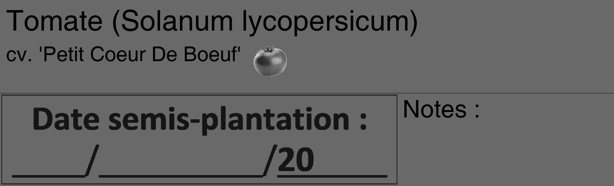 Étiquette de : Solanum lycopersicum cv. 'Petit Coeur De Boeuf' - format c - style noire11_basique_basiquehel avec comestibilité simplifiée
