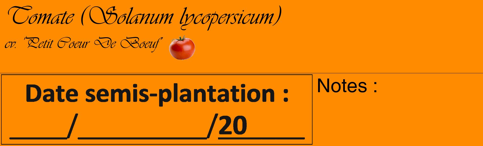 Étiquette de : Solanum lycopersicum cv. 'Petit Coeur De Boeuf' - format c - style noire23_basique_basiqueviv avec comestibilité simplifiée