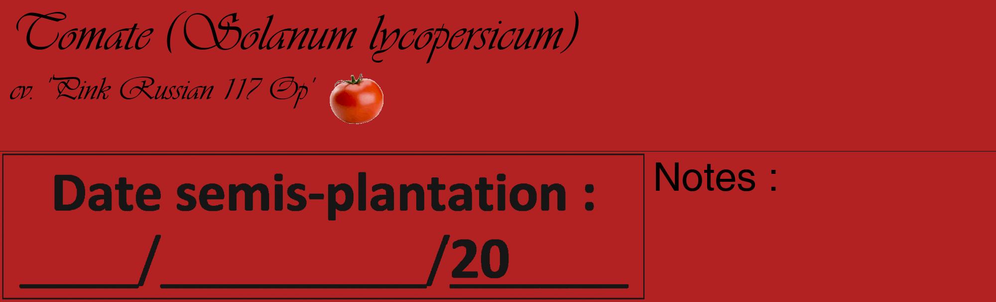 Étiquette de : Solanum lycopersicum cv. 'Pink Russian 117 Op' - format c - style noire28_basique_basiqueviv avec comestibilité simplifiée