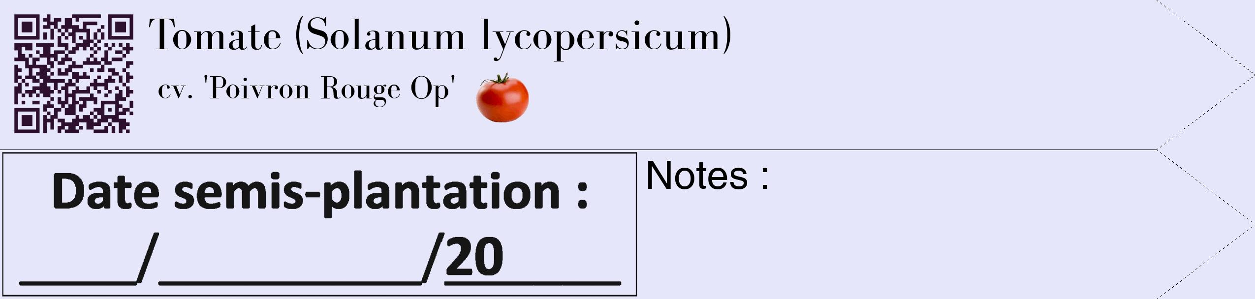 Étiquette de : Solanum lycopersicum cv. 'Poivron Rouge Op' - format c - style noire55_simple_simplebod avec qrcode et comestibilité simplifiée