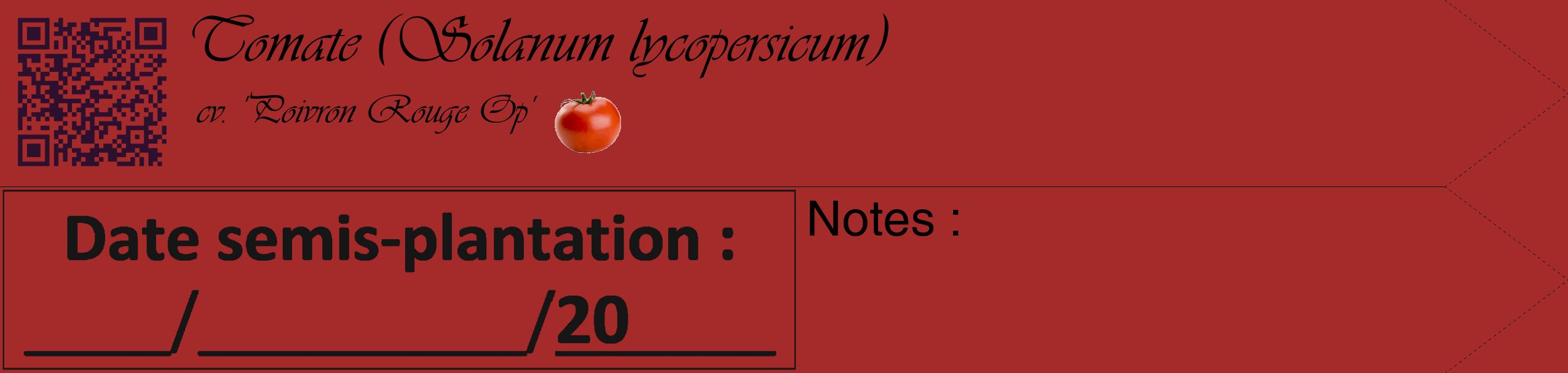 Étiquette de : Solanum lycopersicum cv. 'Poivron Rouge Op' - format c - style noire33_simple_simpleviv avec qrcode et comestibilité simplifiée
