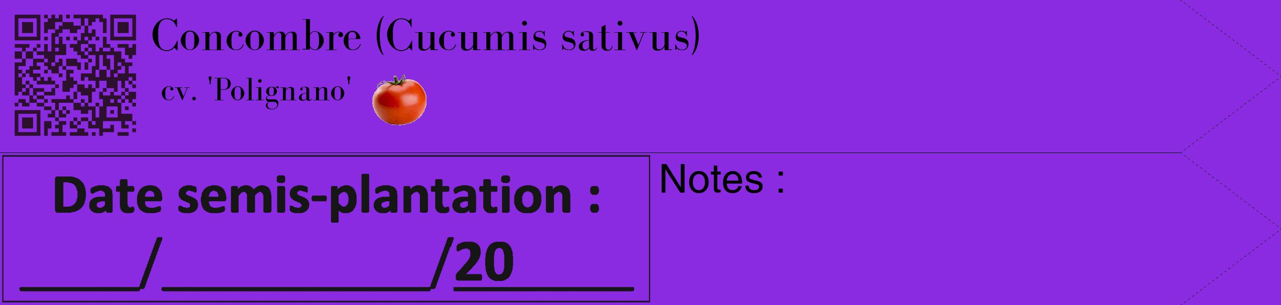 Étiquette de : Cucumis sativus cv. 'Polignano' - format c - style noire49_simple_simplebod avec qrcode et comestibilité simplifiée