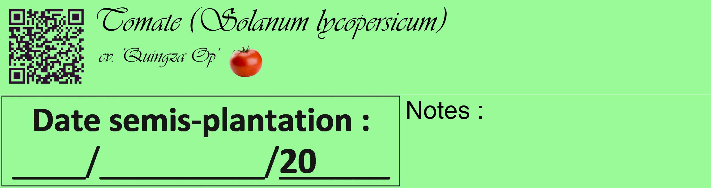 Étiquette de : Solanum lycopersicum cv. 'Quingza Op' - format c - style noire14_basique_basiqueviv avec qrcode et comestibilité simplifiée