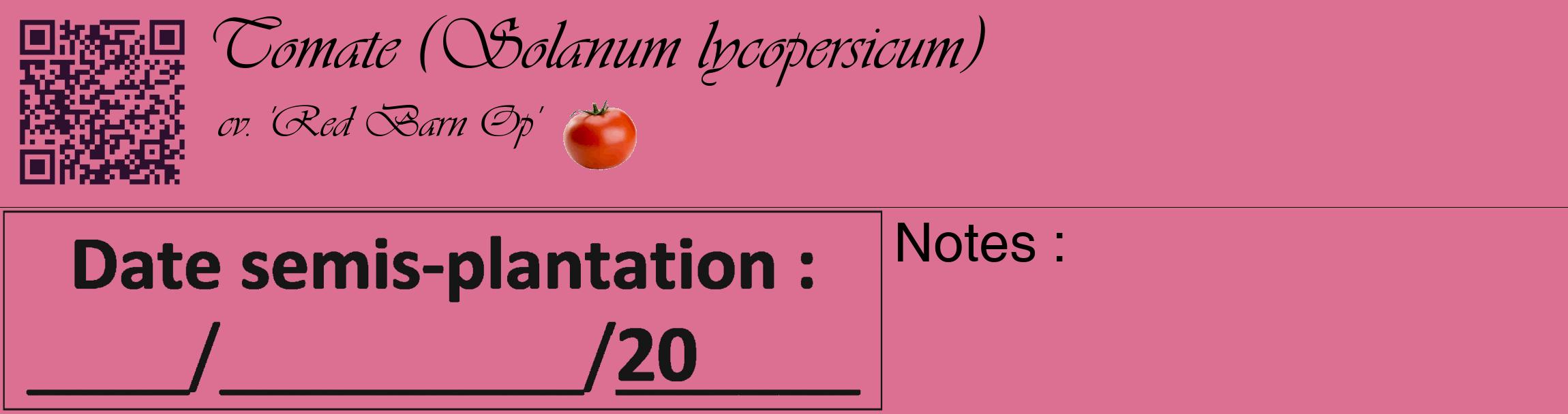 Étiquette de : Solanum lycopersicum cv. 'Red Barn Op' - format c - style noire44_basique_basiqueviv avec qrcode et comestibilité simplifiée