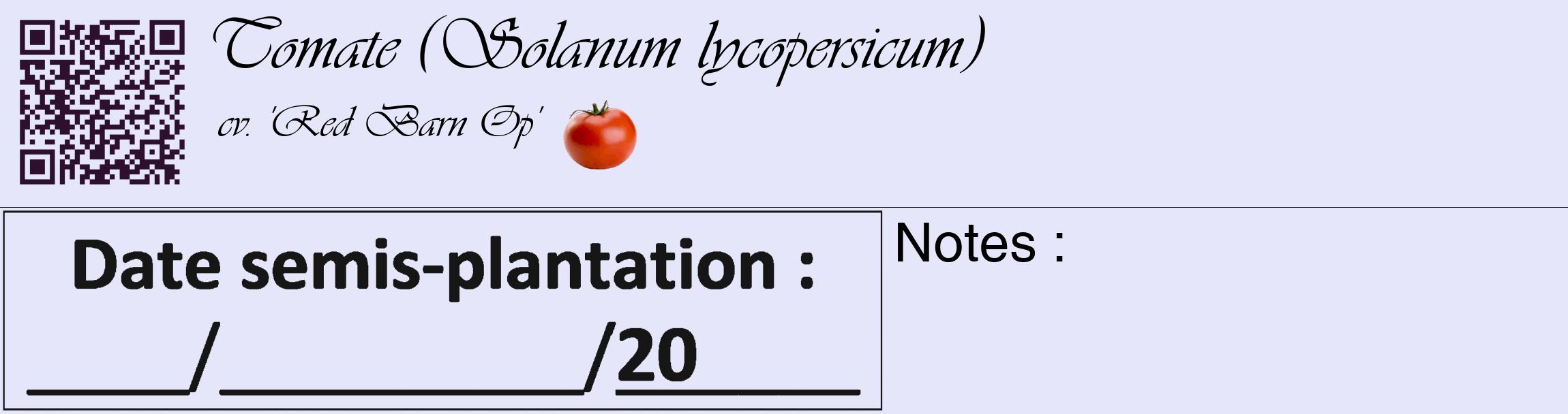 Étiquette de : Solanum lycopersicum cv. 'Red Barn Op' - format c - style noire55basique_basique_basiqueviv avec qrcode et comestibilité simplifiée