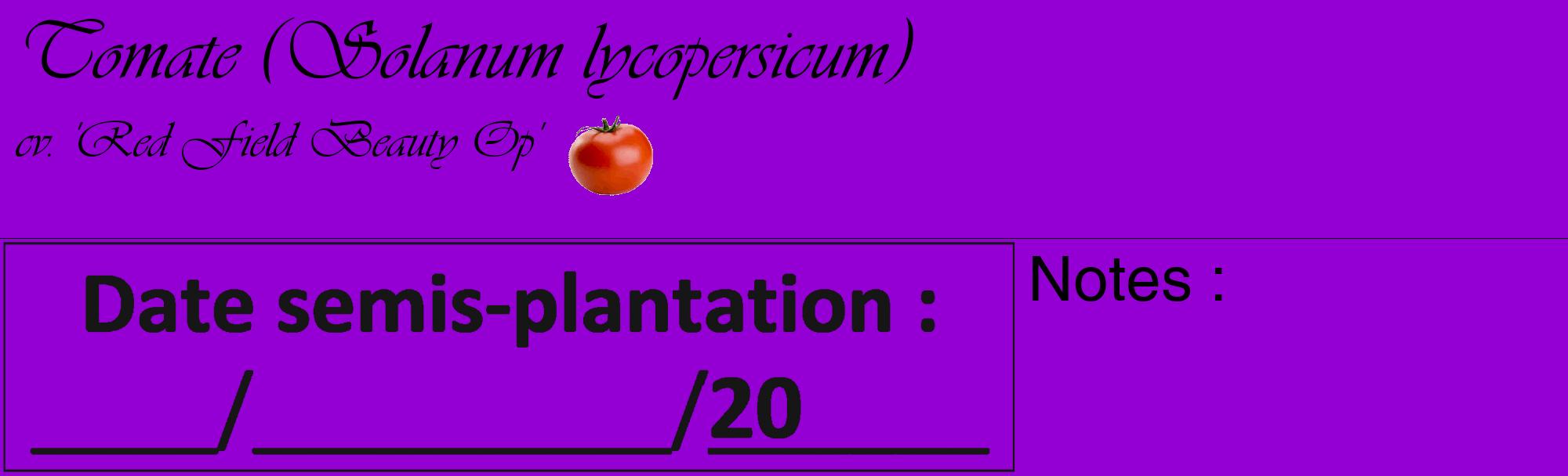 Étiquette de : Solanum lycopersicum cv. 'Red Field Beauty Op' - format c - style noire48_basique_basiqueviv avec comestibilité simplifiée