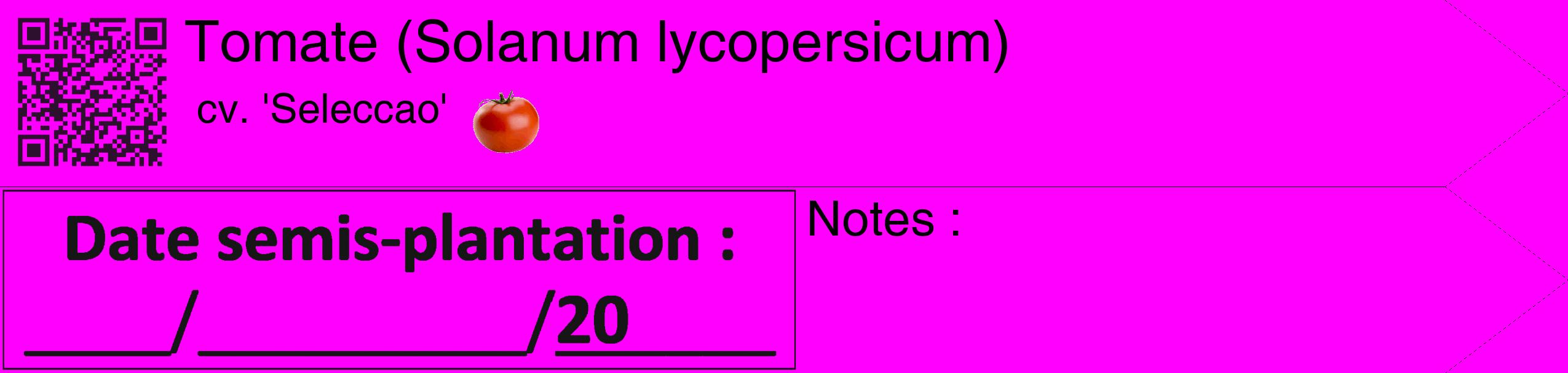 Étiquette de : Solanum lycopersicum cv. 'Seleccao' - format c - style noire51_simple_simplehel avec qrcode et comestibilité simplifiée