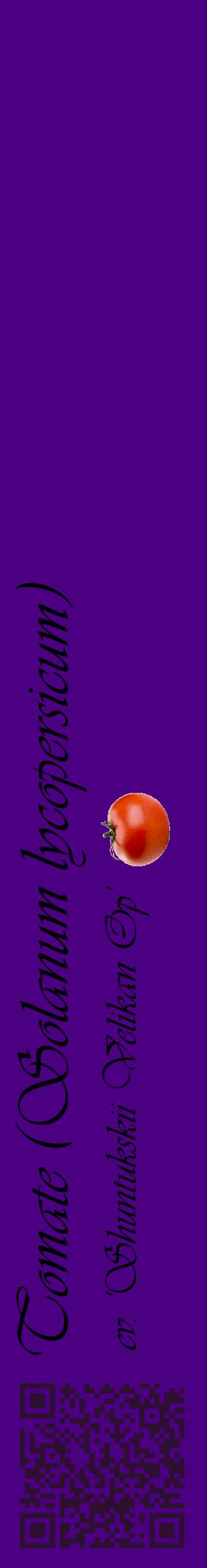 Étiquette de : Solanum lycopersicum cv. 'Shuntukskii Velikan Op' - format c - style noire47_basiqueviv avec qrcode et comestibilité simplifiée