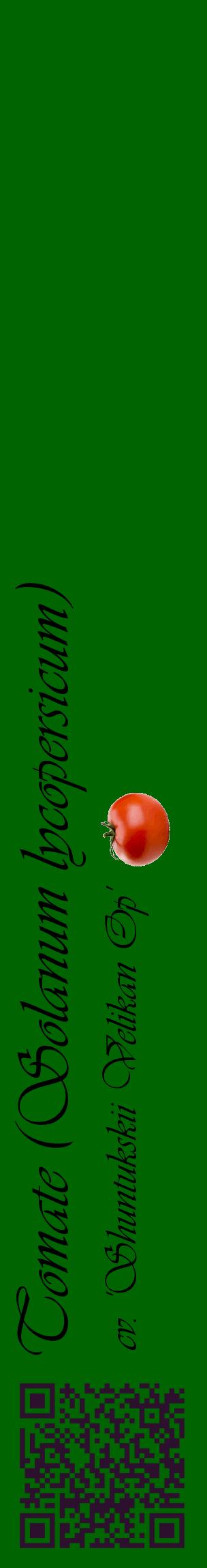 Étiquette de : Solanum lycopersicum cv. 'Shuntukskii Velikan Op' - format c - style noire8_basiqueviv avec qrcode et comestibilité simplifiée